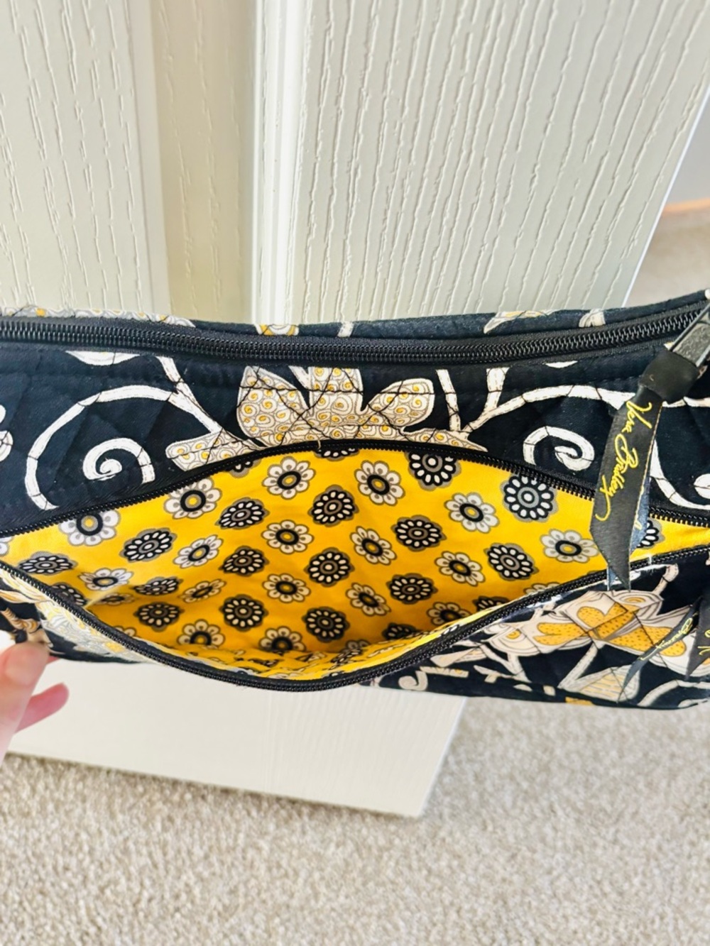 Vera Bradley Yellow Bird Quilted Floral Crossbody Bag - Black and Yellow - Picture 6 of 8